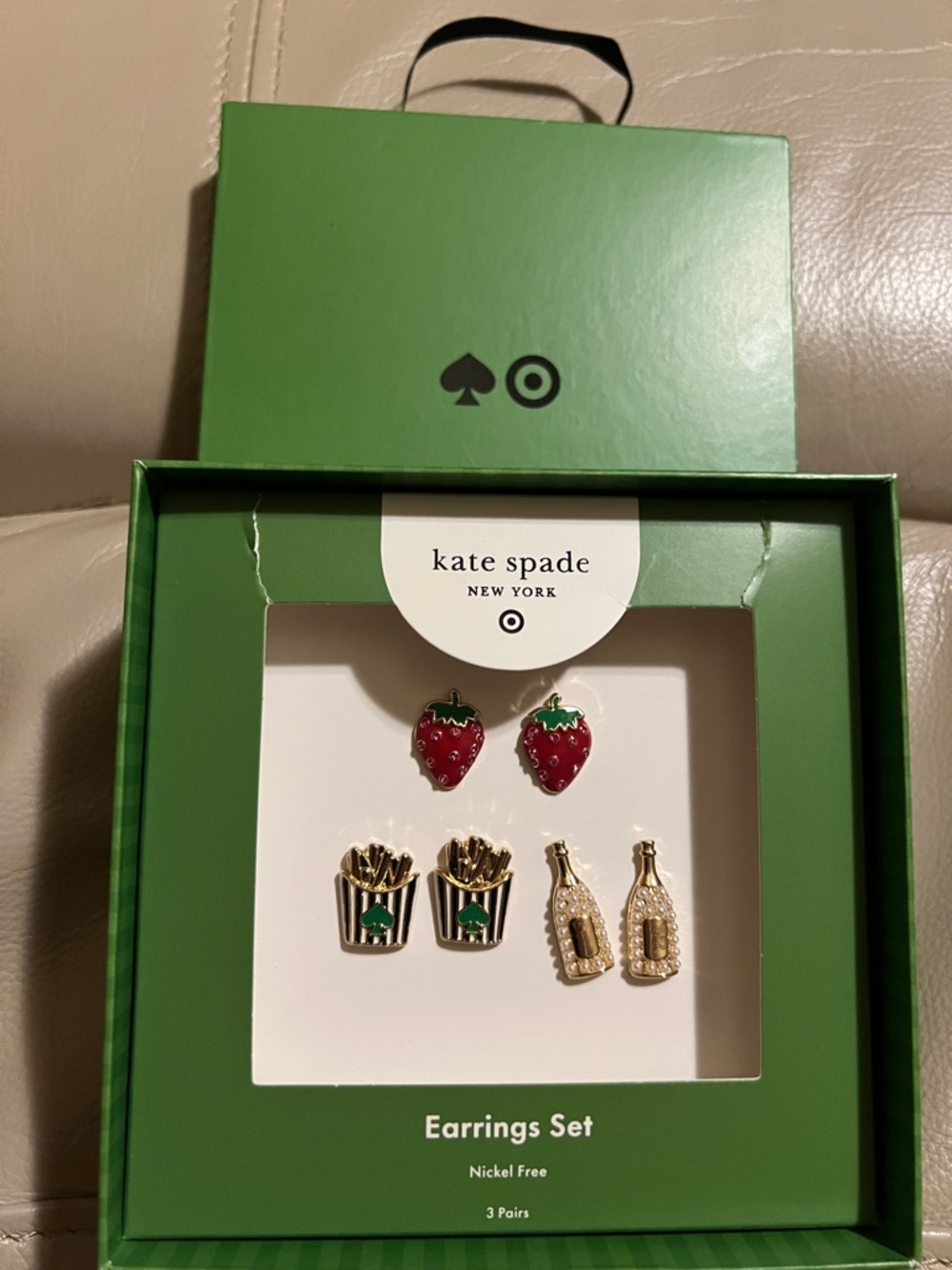 kate spade strawberry, red, green & gold stud earring set - Picture 2 of 5